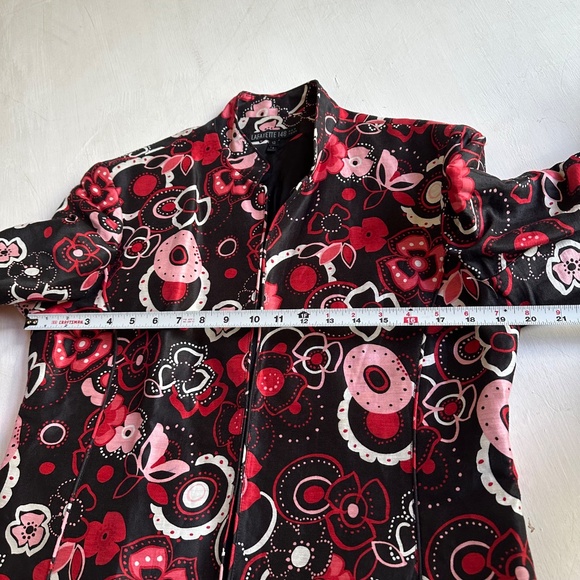 Lafayette 148 Linen Silk Blend Red Black Floral Blazer - Picture 6 of 8